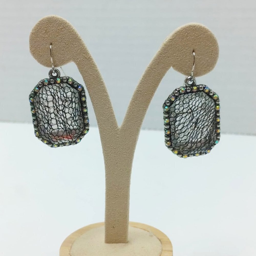 5/$25 Vintage RETRO Rectangle shape Silver Color Dangle Earrings Boho Style